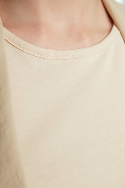 Trendyol Modest Μπεζ Αμάνικο Μακρύ Φόδρα Εσωτερικό Φόρεμα TCTSS21UK0034