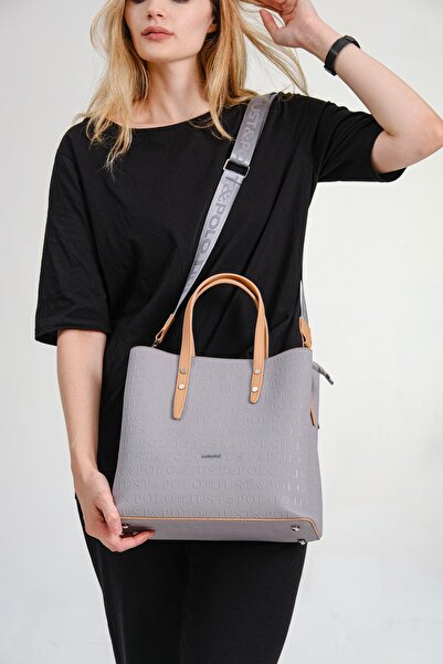 Just Polo Women's Embossed Embossed Printed Three-Compartment Vegan Shoulder and Hand Bag