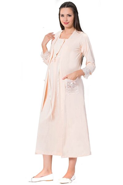 quilling Somon Renk Lohusa Takım Jnk-26204 Sabahlıklı 2 Li Hamile Geceliği