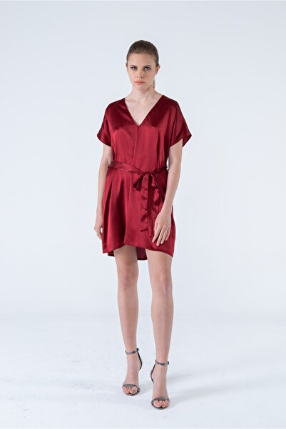 PleasureOfSilk Bordo Ipek Tunik Elbise
