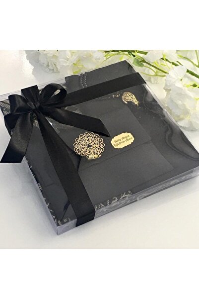 Ensar Siyah Kadın Velvet Set, Seccadeli Set, Islami Hediye Seti