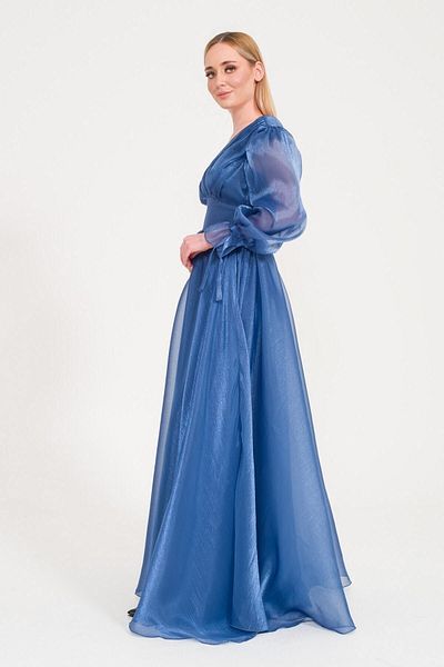 SpringStore Rochie de seara din tul cu maneca cu balon Indigo