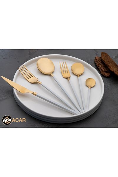 ACAR Vienna Luxury - 36 Piece White Titanium Spoon Knife Set 12331