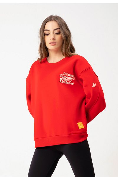 Eazy Co Hanorac gros unisex roșu cu gât crew oversize Eazy Treat People