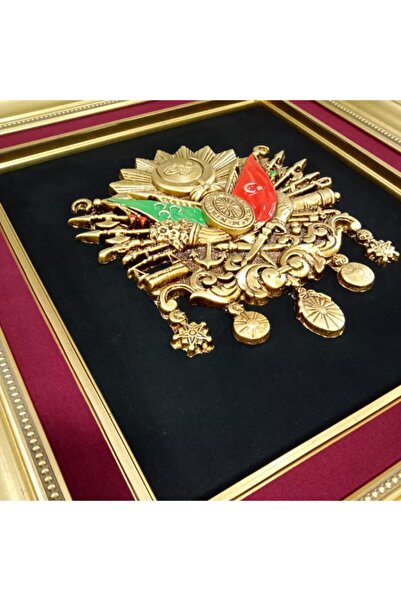 Tuğra Sanat Galerisi Osmanlı Devlet Arması 3 Boyutlu Siyah Kadife Zemin Üzerine Altın Renkli Arma Dış Ölçü 67 X 62 cm