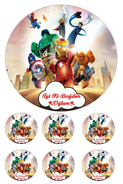 Pasta9 Yenilebilir Pasta Resmi Lego Pirinç Kağıdından 6-8-10 Kişilik Pastaya Uygun 16 cm