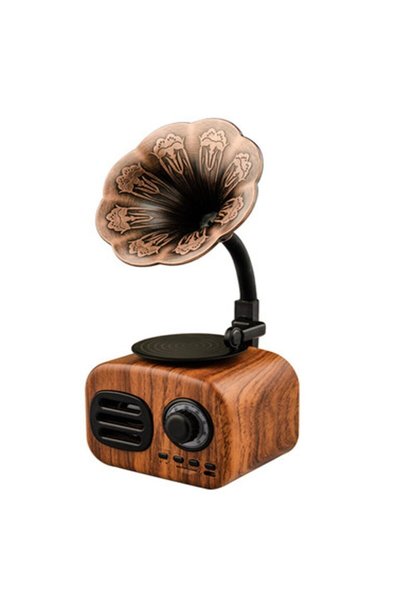 Genel Markalar Ft-05 Nostalji Mini Ahşap Gramafon Bluetooth Radyo Hoparlör
