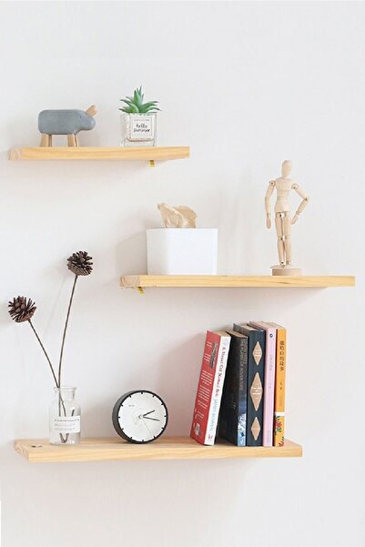 Doğal Life Ahşap Dekoratif Tasarım 3'lü Uçan Raf Kitaplık Gizli Bağlantılı Ra...