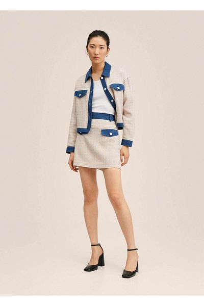 MANGO Woman Checkered Tweed Skirt