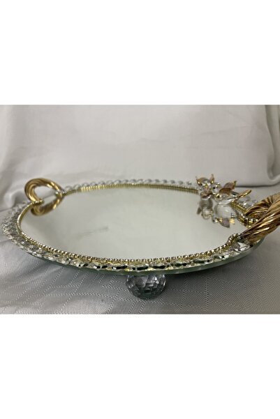 ÖZ KRİSTAL DESİGN Oval Kuşlu Altın Tepsi (33*23 - AYNA)