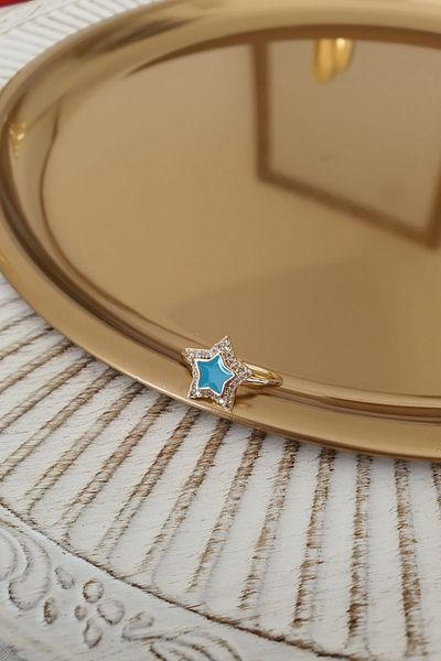 Trendy Butik خاتم نجمة من حجر الزركون الأزرق المينا