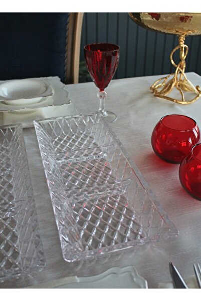 MY1COMPANY Üç Bölmeli Kesme Cam Dikdörtgen Derin Servis Tabağı, Sunumluk