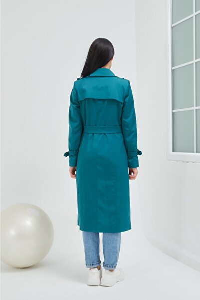 Wazze Düğme Kapamalı Petrol Trençkot