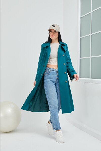 Wazze Düğme Kapamalı Petrol Trençkot