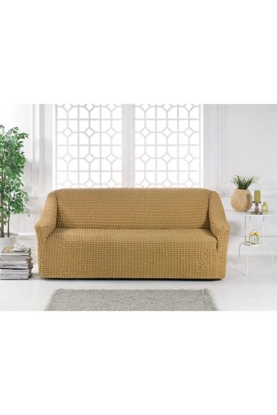 elgeyar Beige Colored 3-Person Cotton Wrapped Sofa Cover