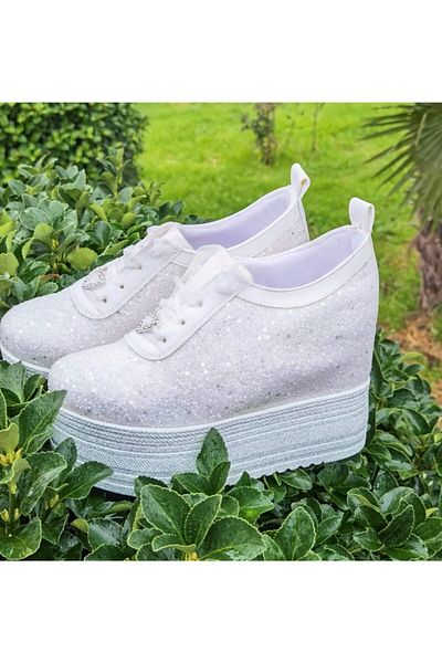 Ayakkabı Tutkusu Stilo ® Toc Ascuns Intern Toc Pană Sport Alb Sclipici 13cm