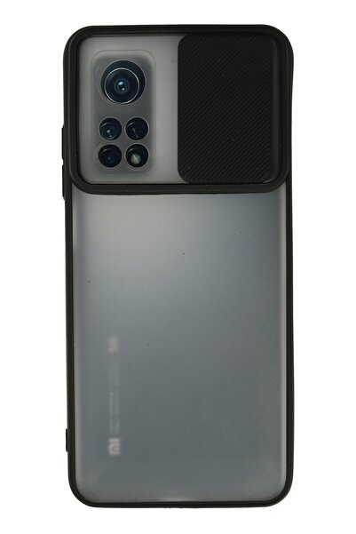 Nevarium Xiaomi Mi 10t Pro Kılıf Lens Sürgülü Mat Silikon Palm - Siyah