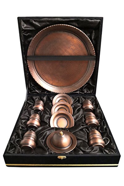 Binbir Trend El Yapımı Eskitme Bakır Türk Kahvesi Takımı 6 Kişilik