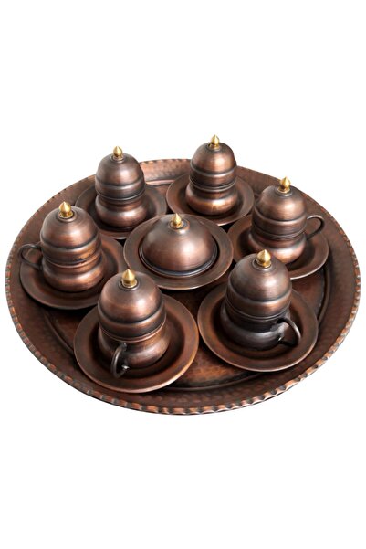 Binbir Trend El Yapımı Eskitme Bakır Türk Kahvesi Takımı 6 Kişilik