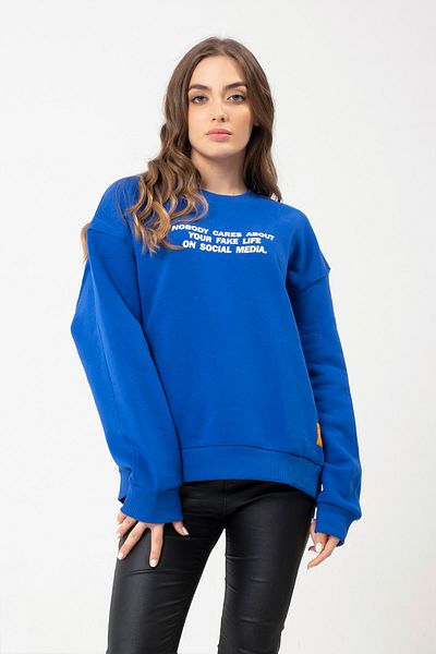 Eazy Co Eazy Fake Life Oversize Unisex Saks Blue Crew Neck Thick Sweatshirt