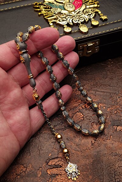 OTTOTESBİH Altın Ve Rodaj Kaplama Osmanlı Tuğralı Arpa Kesim 925 Ayar Gümüş T...