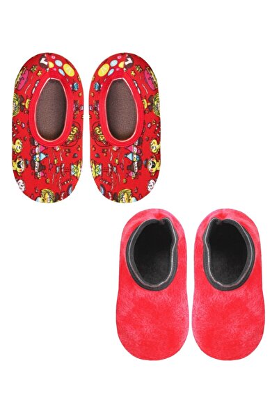 UNLIMITED LEGWEAR 2li Kırmızı Çizgi Film Desenli Altı Kaymaz Çocuk Ev Patiği