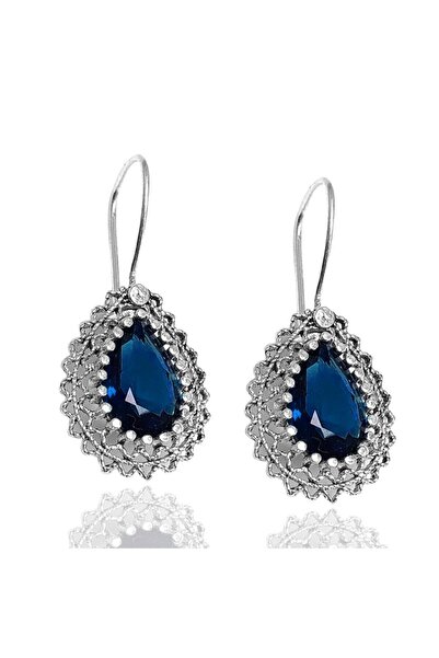 Midyat Nurtaş Gümüş Safir Taşlı Damla Model Bayan Telkari Gümüş Küpe Mng201014844