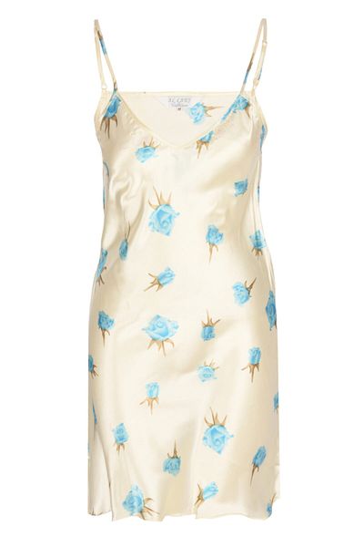 Al Lady Satin Nightgown with Rope Strap and Floral Motif