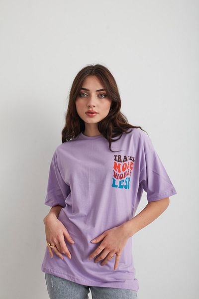 Mad&Calf Tricou oversize cu imprimeu de călătorie liliac