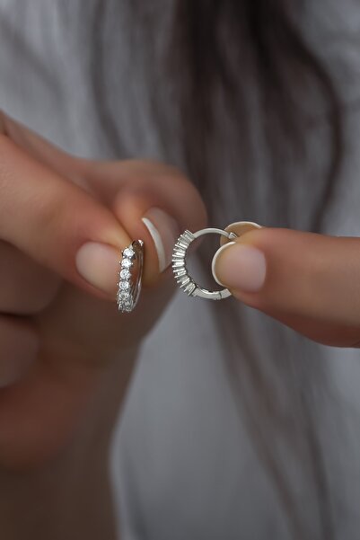 Nereze 925 Ayar Gümüş 14 mm Zirkon Taşlı Küpe