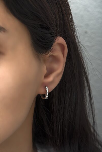 Nereze 925 Ayar Gümüş 14 mm Zirkon Taşlı Küpe