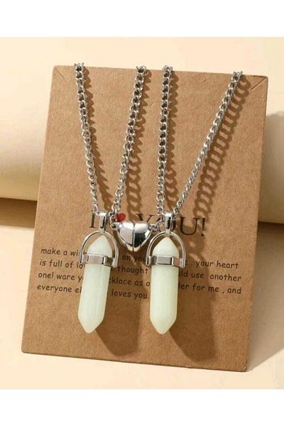 AlpCollection Phosphorescent Natural Stone Couple Lover Metal Necklace with Two Magnets