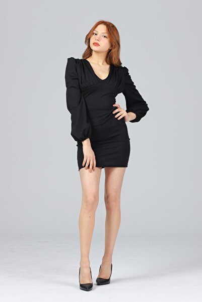 alita butik فستان أسود للنساء بأكمام بالون A22s101-1031