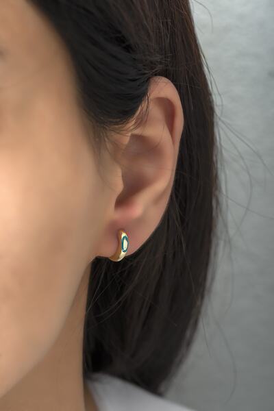 Nereze 925 Ayar Gümüş Mineli Gold Minik Halka Küpe