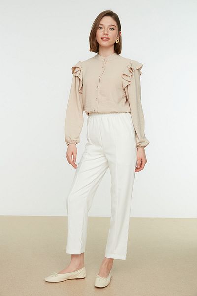 Trendyol Modest Λευκό ελαστικό υφαντό παντελόνι μέσης με λεπτές ίσιο κόψιμο TCTSS21PL0570
