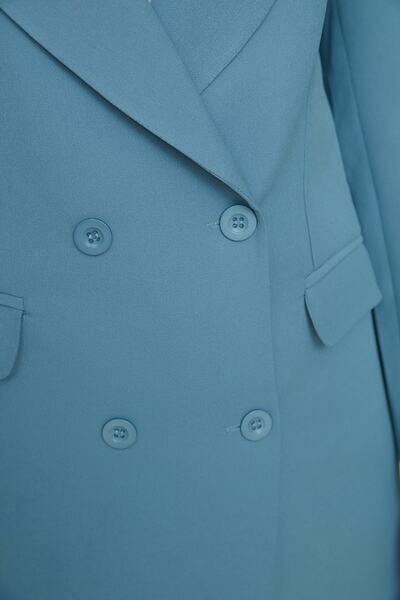 Trendyol Modest Blue Double Button Pocket Detailed Lined Blazer Woven Jacket TCTAW22CK0007