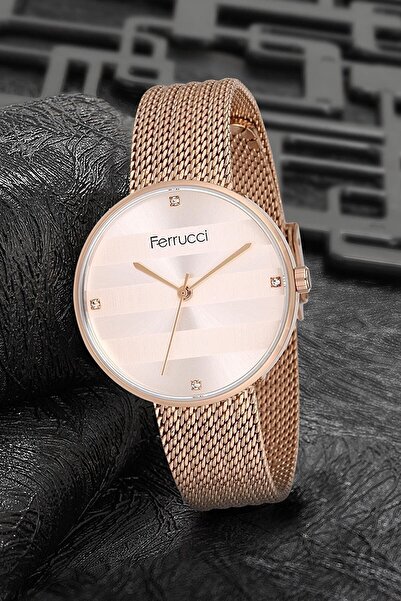 Ferrucci Kadın Rose Gold Hasır Kordonlu Kol Saati