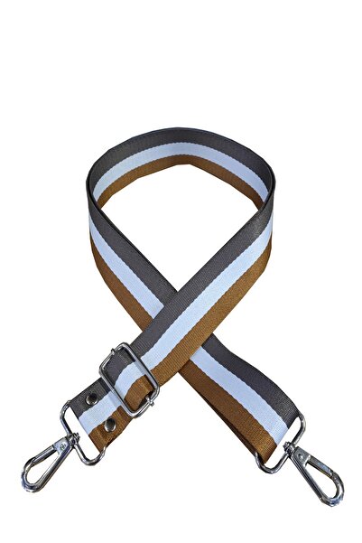 Kemer Dünyası حقيبة إكسسوارات فضية اللون بحزام كتف بني وأبيض مخطط