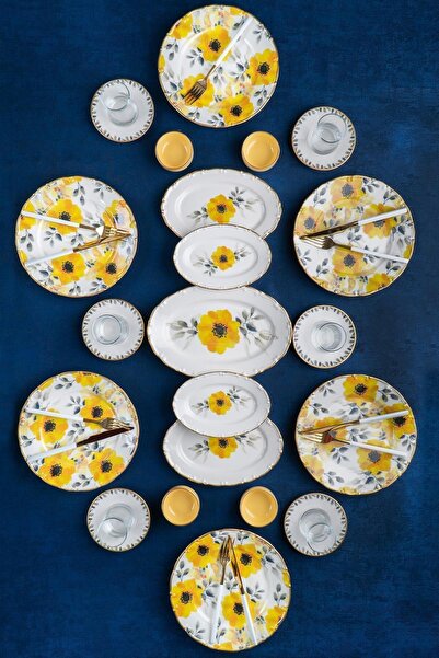 ACAR Daisy Acar Papatya Desenli 27 Parça 6 Kişilik Kahvaltı Takımı