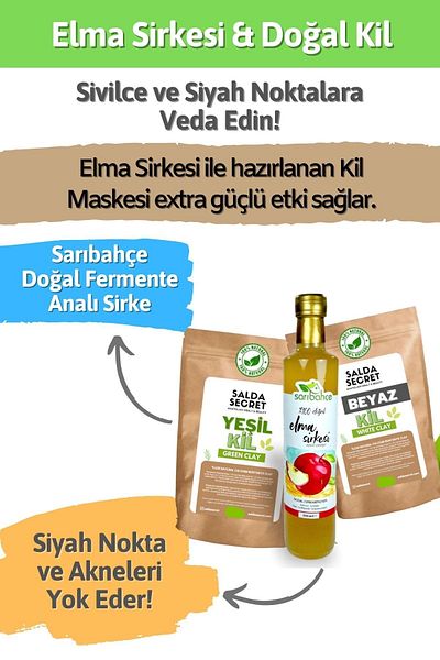 Salda Secret Green Clay 500 gr White Clay 500 gr Face Mask Powder and Yellow Garden Apple Vinegar 500 ml