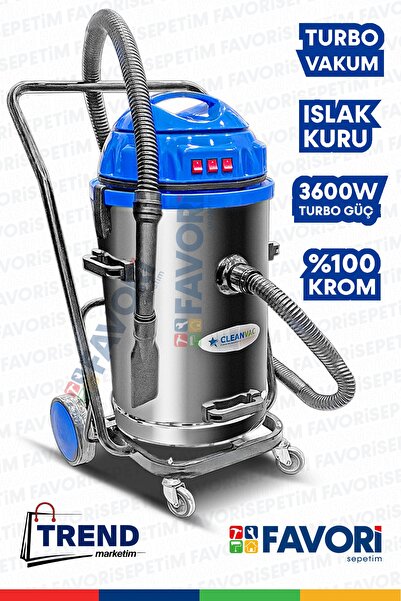 PROXTECH Profesyonel  Yüksek Vakum Gücü 3 Motorlu Islak -Kuru Krom Kazanlı Süpürge 3600W Aksesular Hediyeli
