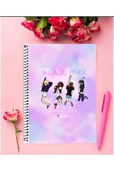 animeandyourworld Black Pink Notebook 1 Piece Special Design A4 Size Wired Striped Notebook 21*29 Cm