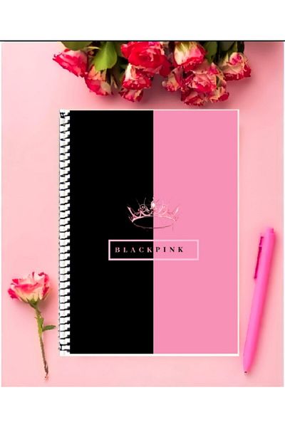 animeandyourworld Black Pink Notebook 1 Piece Special Design A4 Size Wired Striped Notebook 21*29 Cm