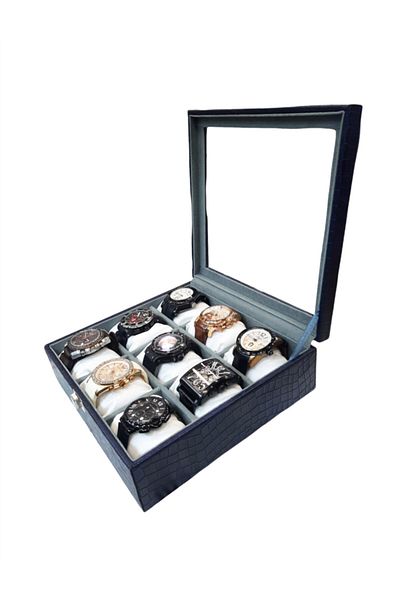 STAND MARKET Clock Box 9 Pieces Dark Blue Crocodile