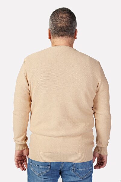 Trist Star Large Size Beige Crew Neck 100% Cotton Men's Sweater Trist-2110