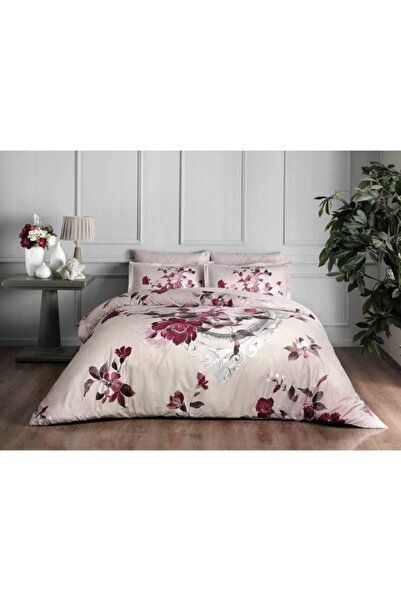 Taç Saten Delux Nevresim Takımı Vella Bordo Çift Kişilik