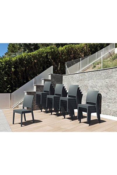 Siesta Koyu Gri Balkon Bahçe Cafe Restoran Florida Plastik Rattan Sandalye