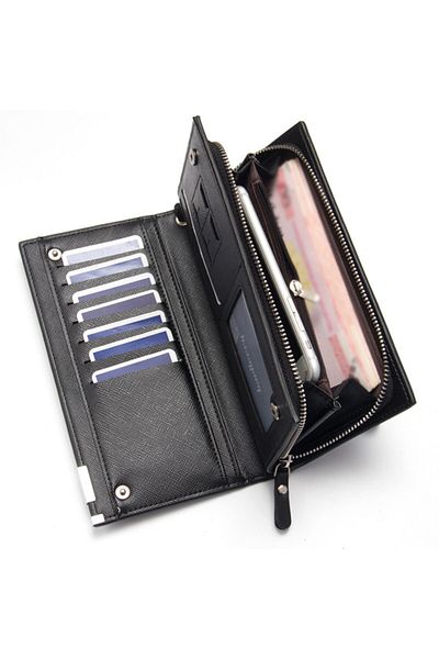 baellerry Versay Men's Zippered Italian Long Leather Card Holder Wallet
