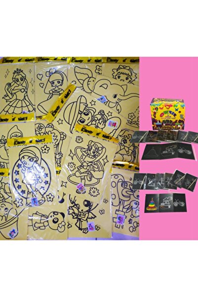 Erbek 20 Adet Kız Model-a4 Boyutunda Kum Boyama Seti Ve 10 Adet Sihirli Kazımalı Kart Seti