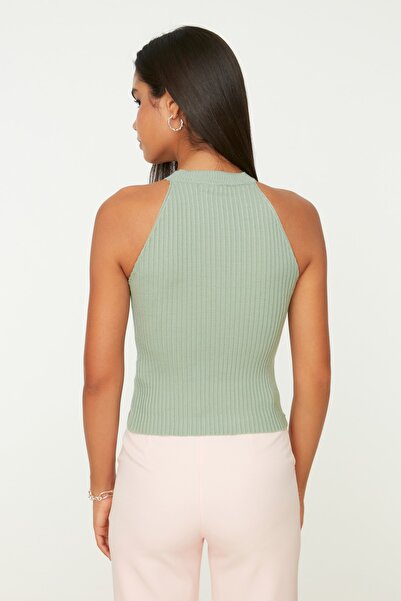 Trendyol Collection Miętowa bluzka basic z dekoltem typu halter TWOSS20BZ0123